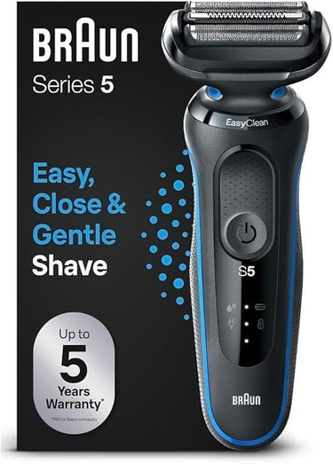 Braun Series 5 Afeitadora Eléctrica Hombre, Máquina de Afeitar Barba EasyClean, Uso En Seco Y En Mojado, Recargable, Inalámbrica, 51-B1000s, Azul